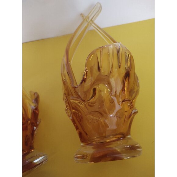 Vintage Chalet Canada Art Glass Vases Amber/Orange set of 2 1960's 11" - Picture 14 of 16